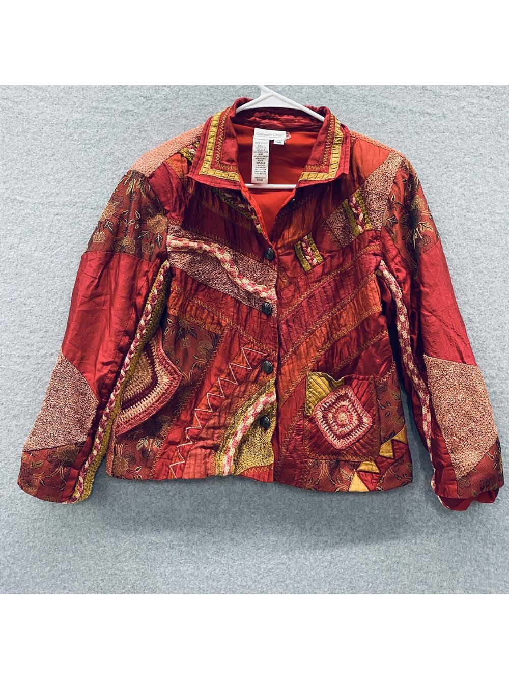 Coldwater Creek Jacket Womens Small Silk Boho Patchwork Embroidered Boho Art
